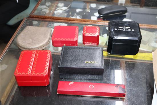 Seven assorted watch and jewellery boxes including Cartier and Bulgari.